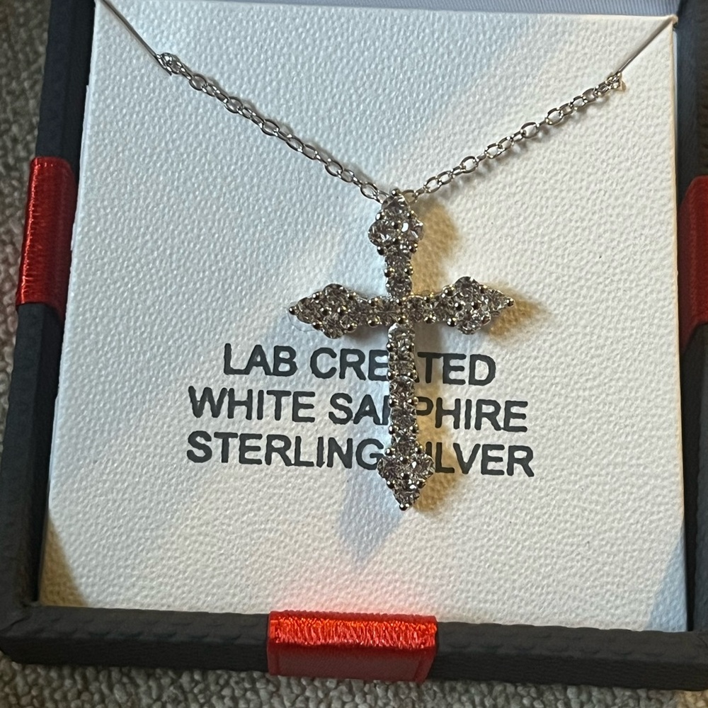 Sterling Silver White Sapphire Cross Necklace